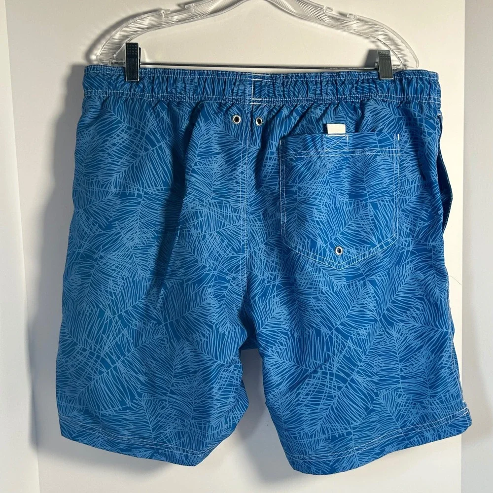 Lands' End Mens Blue Palm Leaf Print Swim‎ Trunks Size L 36-38 Mesh Liner Pocket